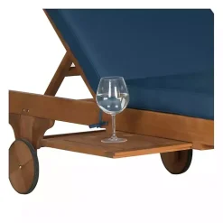 Kirklands Home Natural Wooden Chaise with Table and Navy Cushion Blue Online
