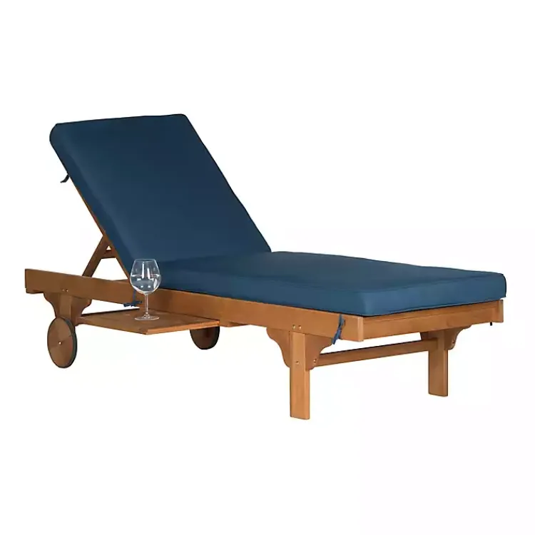 Kirklands Home Natural Wooden Chaise with Table and Navy Cushion Blue Online