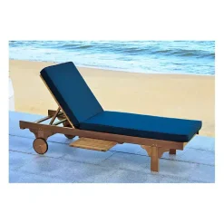 Kirklands Home Natural Wooden Chaise with Table and Navy Cushion Blue Online
