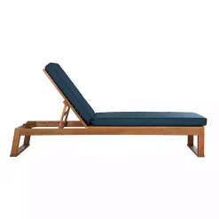 Kirklands Home Natural Wooden Chaise with Navy Cushion Blue Online