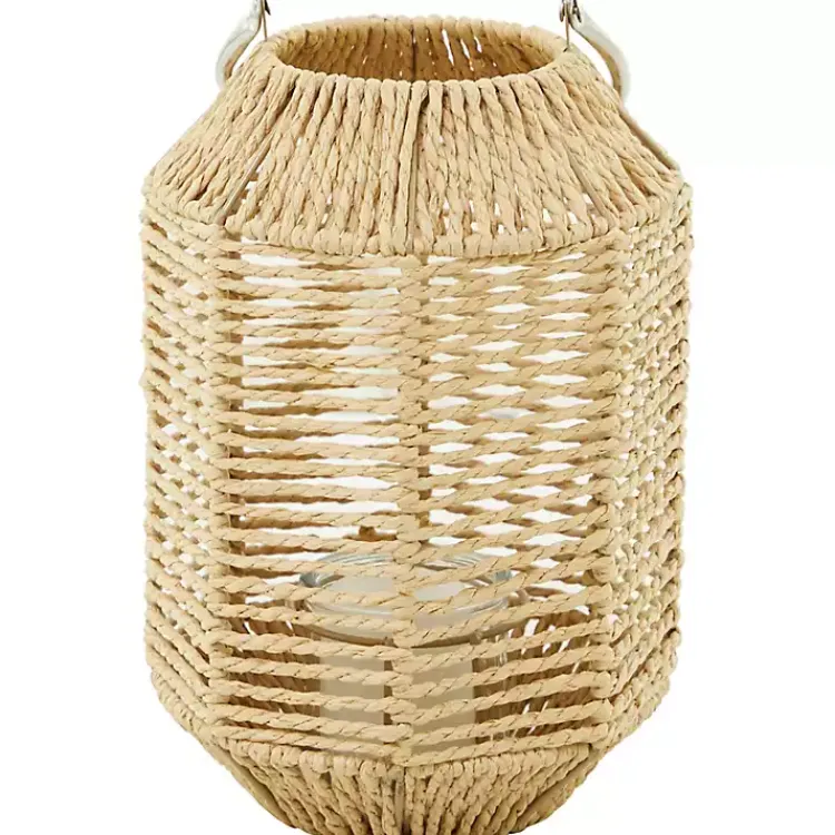 Lanterns>Kirklands Home Natural Woven Lantern with Glass Holder, 12in. Brown