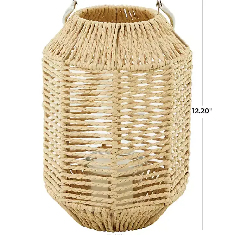 Lanterns>Kirklands Home Natural Woven Lantern with Glass Holder, 12in. Brown