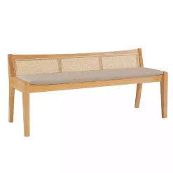 Kirklands Home Natural Woven Rat Back Minimalist Bench Tan Best