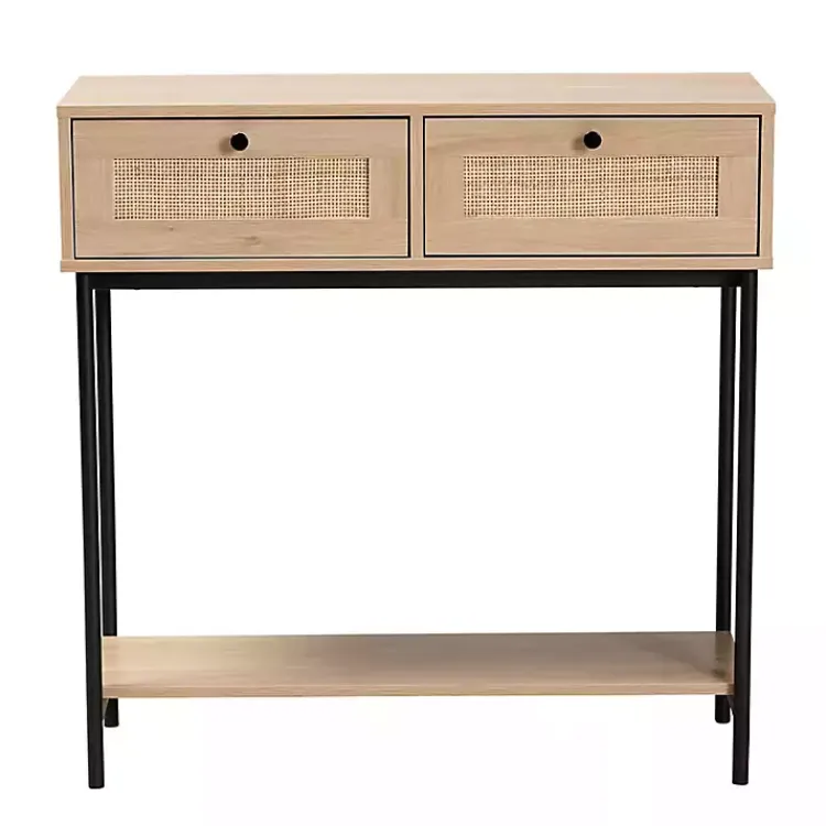 Kirklands Home Natural Woven Rat 2-Drawer Console Table Tan New