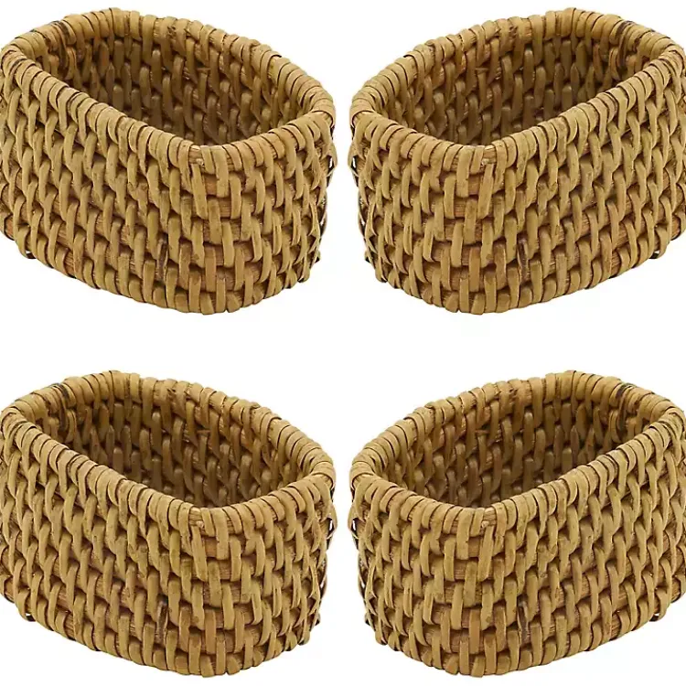 Kirklands Home Natural Woven Rat Oval Napkin Rings, Set of 4 Tan Discount