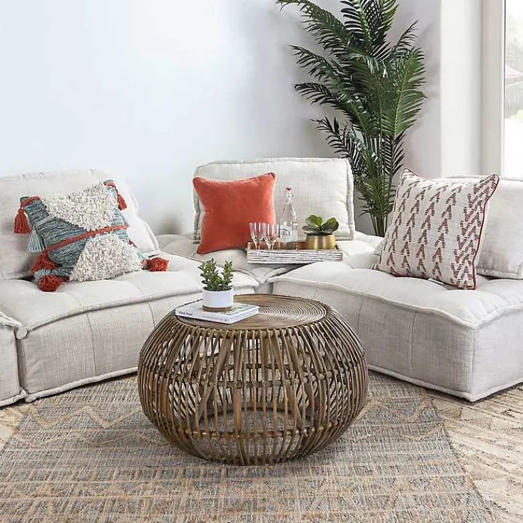 Kirklands Home Natural Woven Rat Round Coffee Table Tan Hot
