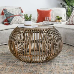 Kirklands Home Natural Woven Rat Round Coffee Table Tan Hot