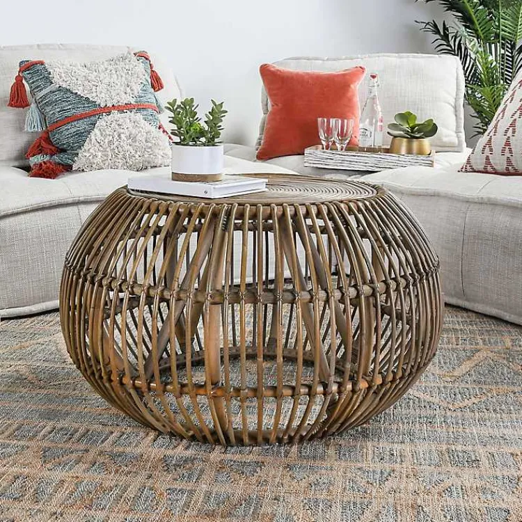 Kirklands Home Natural Woven Rat Round Coffee Table Tan Hot