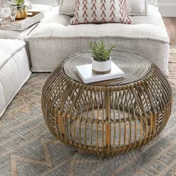 Kirklands Home Natural Woven Rat Round Coffee Table Tan Hot