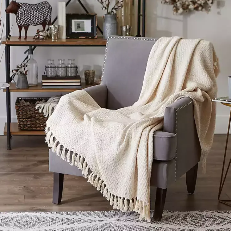 Blankets & Throws>Kirklands Home Natural Woven Zig Zag Throw Ivory