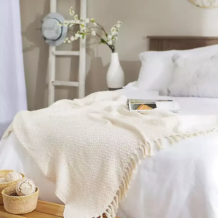 Blankets & Throws>Kirklands Home Natural Woven Zig Zag Throw Ivory