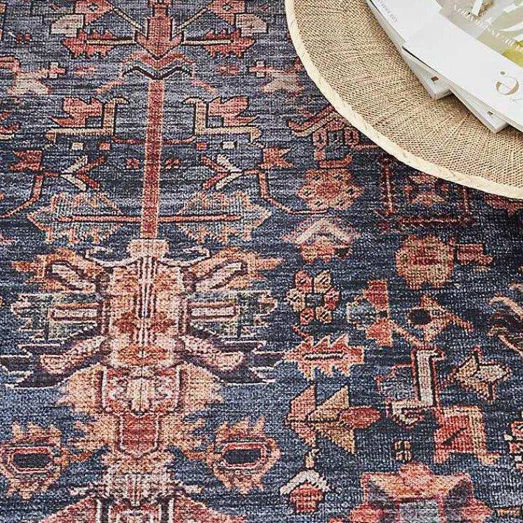 Kirklands Home Navy & Brick Botanical Washable Area Rug, 5x7 Sale