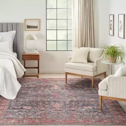 Kirklands Home Navy & Brick Botanical Washable Area Rug, 5x7 Sale