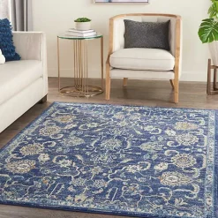 Kirklands Home Navy and Beige Botanical Area Rug, 5x7 Sale