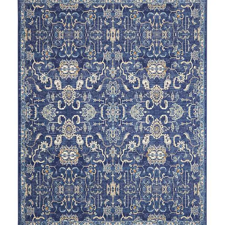 Kirklands Home Navy and Beige Botanical Area Rug, 7x10 New