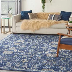 Kirklands Home Navy and Beige Botanical Area Rug, 7x10 New