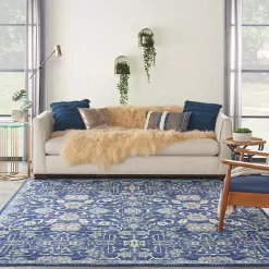 Kirklands Home Navy and Beige Botanical Area Rug, 7x9