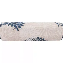 Kirklands Home Navy and Beige Floral Outdoor Bolster Pillow Blue