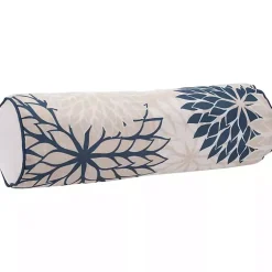 Kirklands Home Navy and Beige Floral Outdoor Bolster Pillow Blue