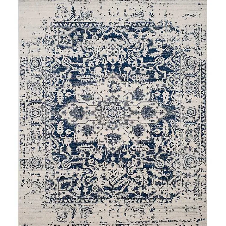 Kirklands Home Navy and Cream Madison Distressed Area Rug, 8x10 Clearance