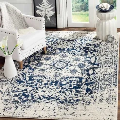 Kirklands Home Navy and Cream Madison Distressed Area Rug, 8x10 Clearance