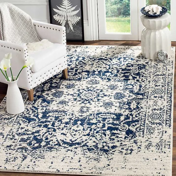 Kirklands Home Navy and Cream Madison Distressed Area Rug, 8x10 Clearance
