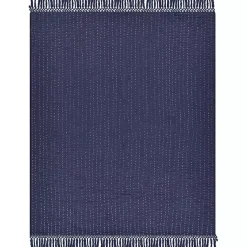 Blankets & Throws>Kirklands Home Navy and Cream Stitch Fringe Throw Blue