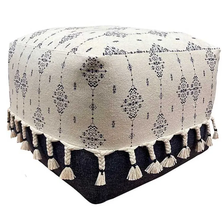 Poufs & Floor Cushions>Kirklands Home Navy and Ivory Scandinavian Motif Pouf