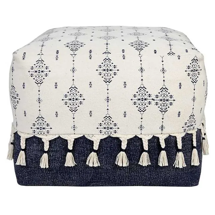 Poufs & Floor Cushions>Kirklands Home Navy and Ivory Scandinavian Motif Pouf