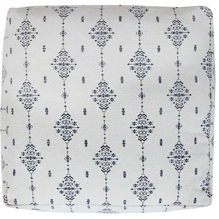 Poufs & Floor Cushions>Kirklands Home Navy and Ivory Scandinavian Motif Pouf