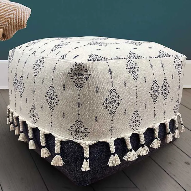Poufs & Floor Cushions>Kirklands Home Navy and Ivory Scandinavian Motif Pouf