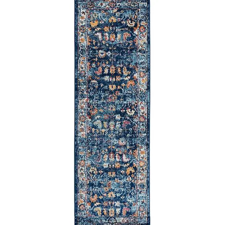 Kirklands Home Navy and Orange Bordered Runner, 2x6 Blue Outlet