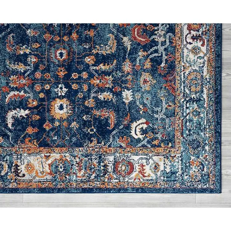 Kirklands Home Navy and Orange Bordered Runner, 2x6 Blue Outlet