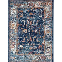 Kirklands Home Navy and Orange Bordered Area Rug, 4x6 Blue New