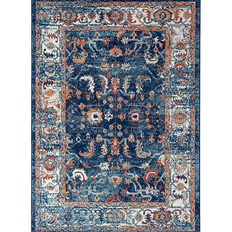 Kirklands Home Navy and Orange Bordered Area Rug, 4x6 Blue New