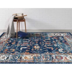 Kirklands Home Navy and Orange Bordered Area Rug, 4x6 Blue New