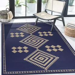 Kirklands Home Navy and Tan Kilim Washable Area Rug, 5x7 Hot
