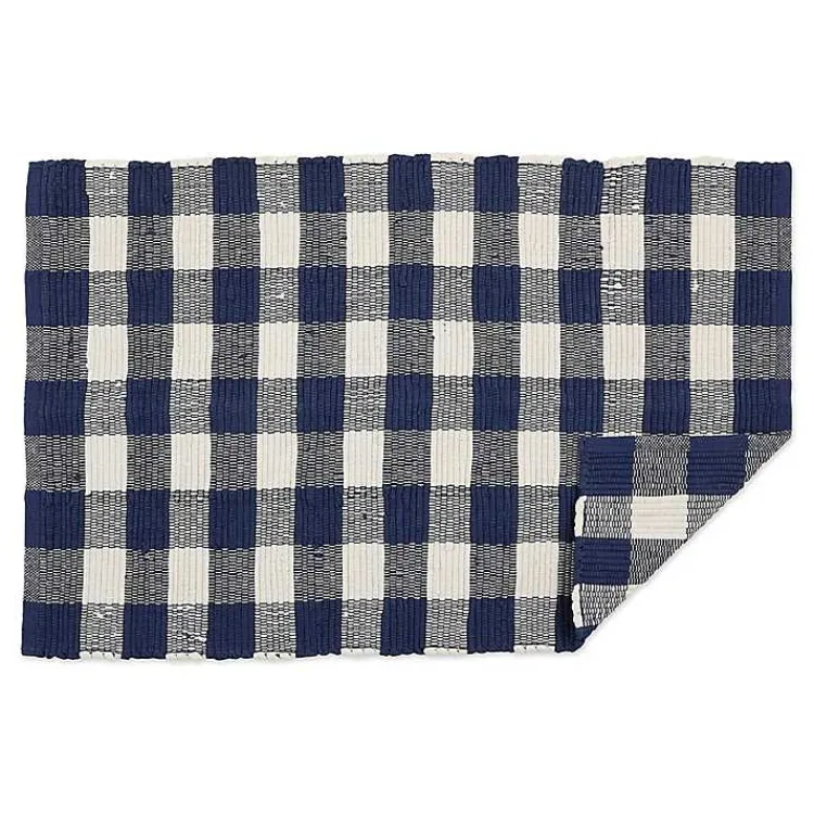 Kirklands Home Navy and White Buffalo Check Accent Rug Blue