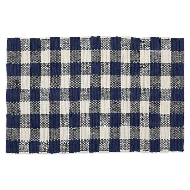Kirklands Home Navy and White Buffalo Check Accent Rug Blue