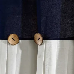 Kirklands Home Navy and White Button Accent Linen Shower Curtain Blue Clearance