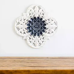 Kirklands Home Navy and White Medallion Carved Plaque Blue Hot