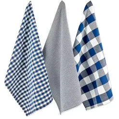 Kirklands Home Navy and White Mixed Check Towels, Set of 3 Blue Sale