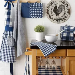 Kirklands Home Navy and White Mixed Check Towels, Set of 3 Blue Sale