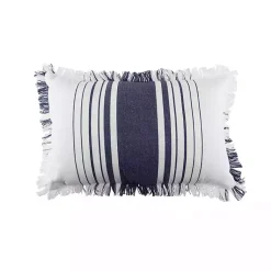 Pillows>Kirklands Home Navy and White Stripe Fringe Throw Pillow Blue