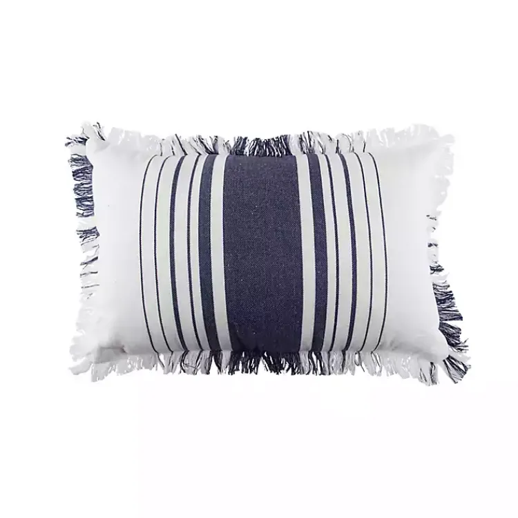 Pillows>Kirklands Home Navy and White Stripe Fringe Throw Pillow Blue