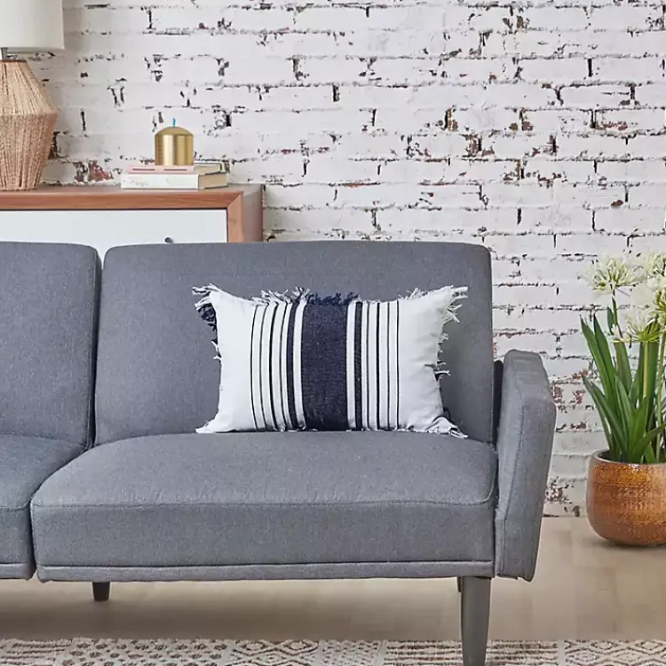 Pillows>Kirklands Home Navy and White Stripe Fringe Throw Pillow Blue