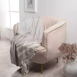 Blankets & Throws>Kirklands Home Navy and White Stripes Cotton Throw
