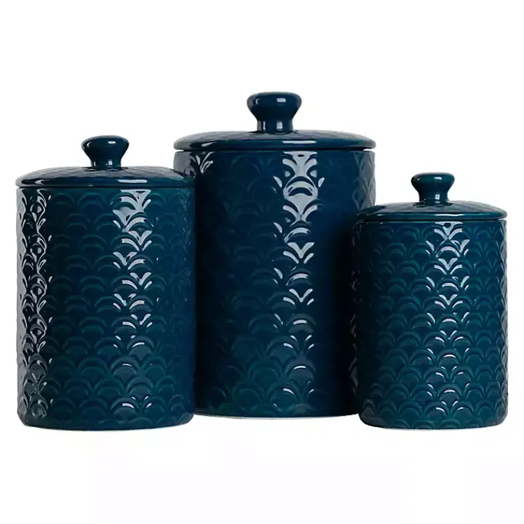 Kirklands Home Navy Atlantic Ceramic Canisters, Set of 3 Blue New