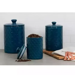 Kirklands Home Navy Atlantic Ceramic Canisters, Set of 3 Blue New