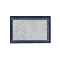 Kirklands Home Navy Border Cotton Bath Mat, 27x45 Blue New